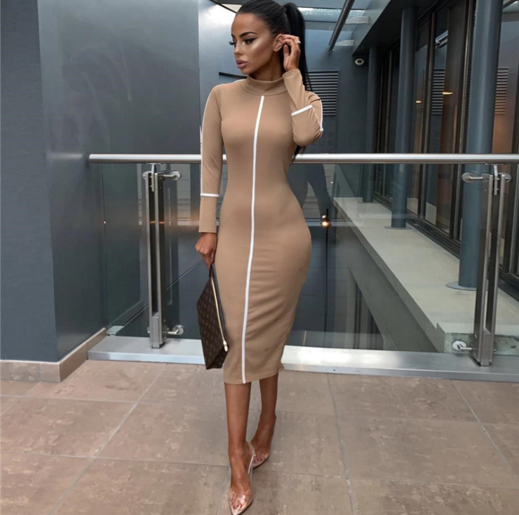 High neck long sleeve dress