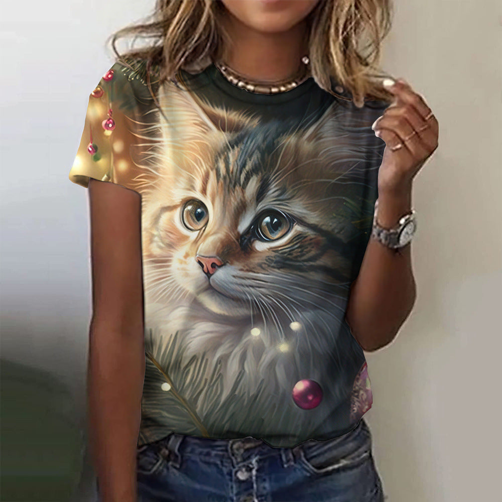 Women's Fashion Cat Printing Short Sleeve