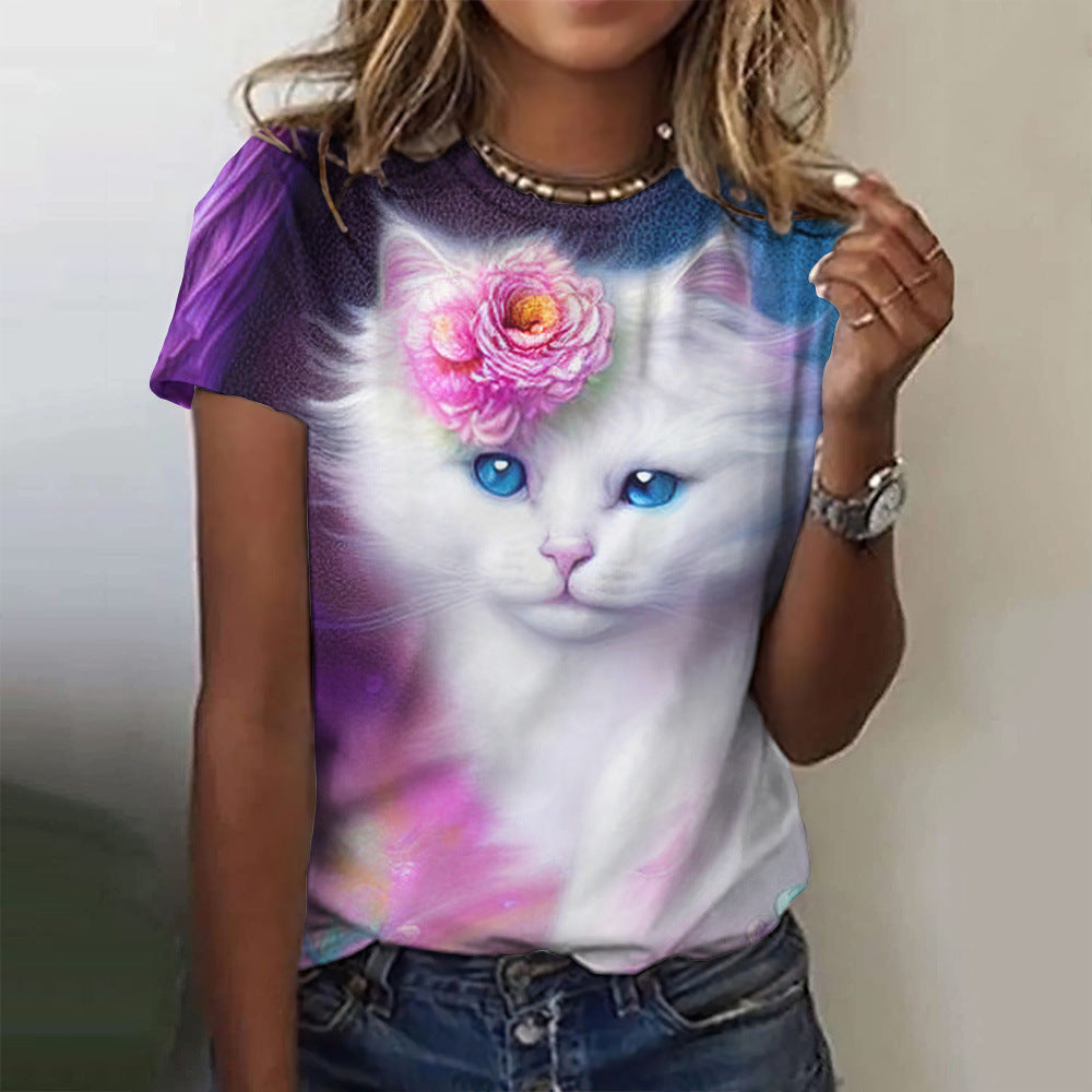 Women's Fashion Cat Printing Short Sleeve