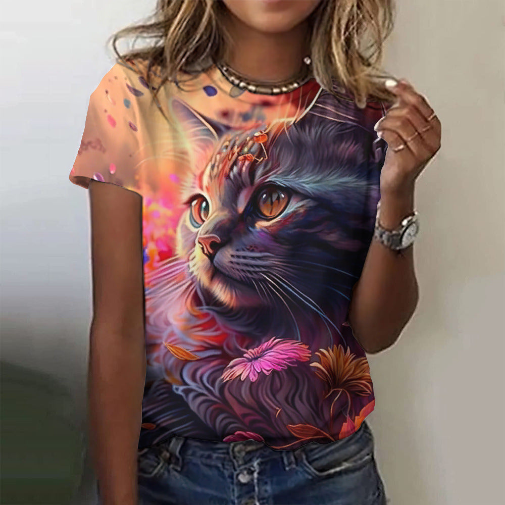 Women's Fashion Cat Printing Short Sleeve