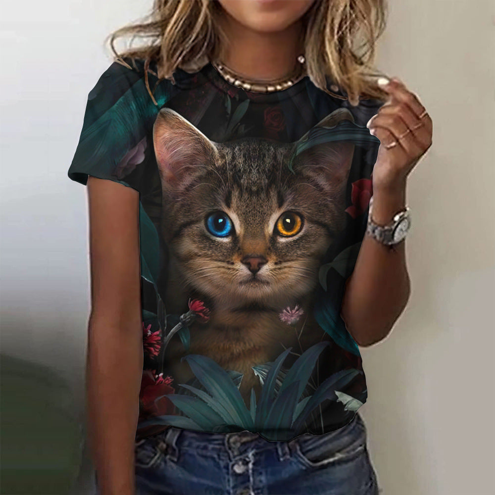 Women's Fashion Cat Printing Short Sleeve