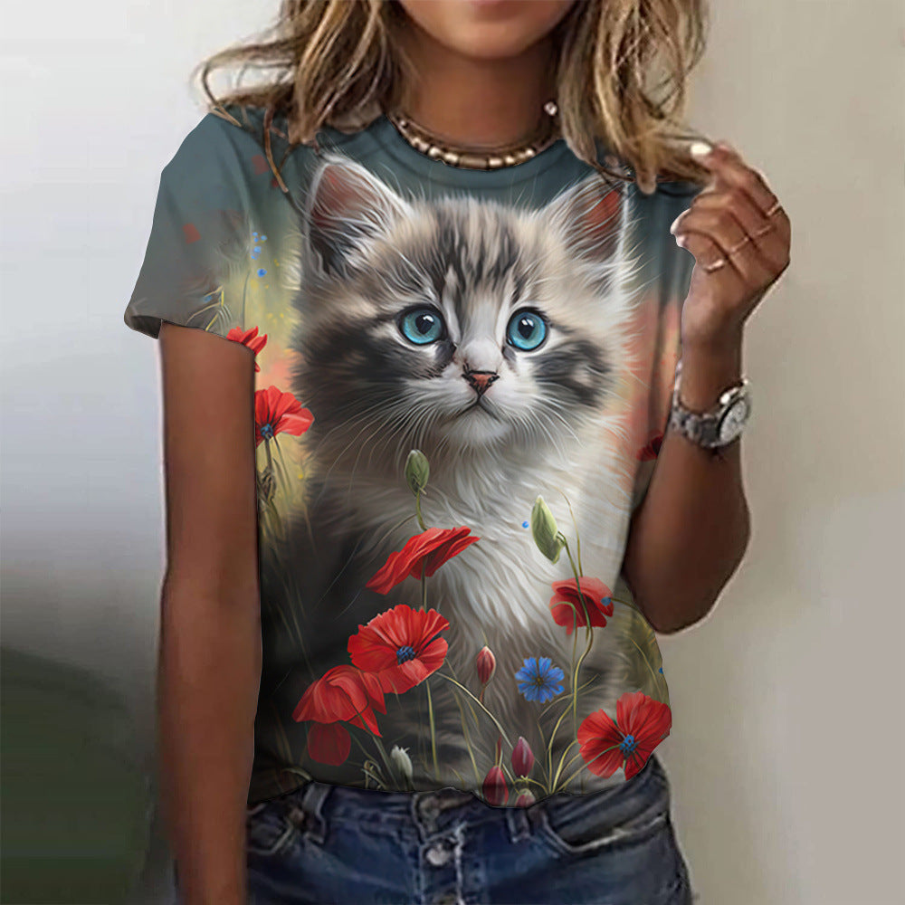 Women's Fashion Cat Printing Short Sleeve