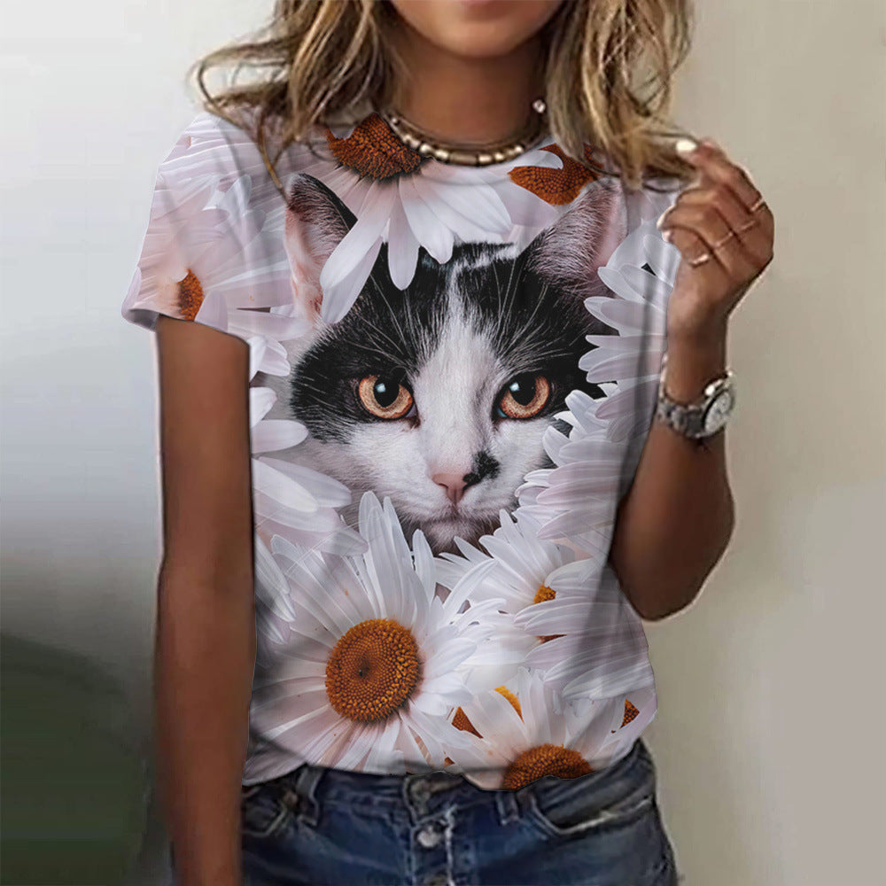 Women's Fashion Cat Printing Short Sleeve