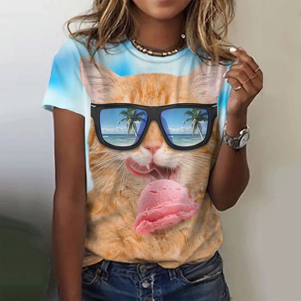 Women's Fashion Cat Printing Short Sleeve