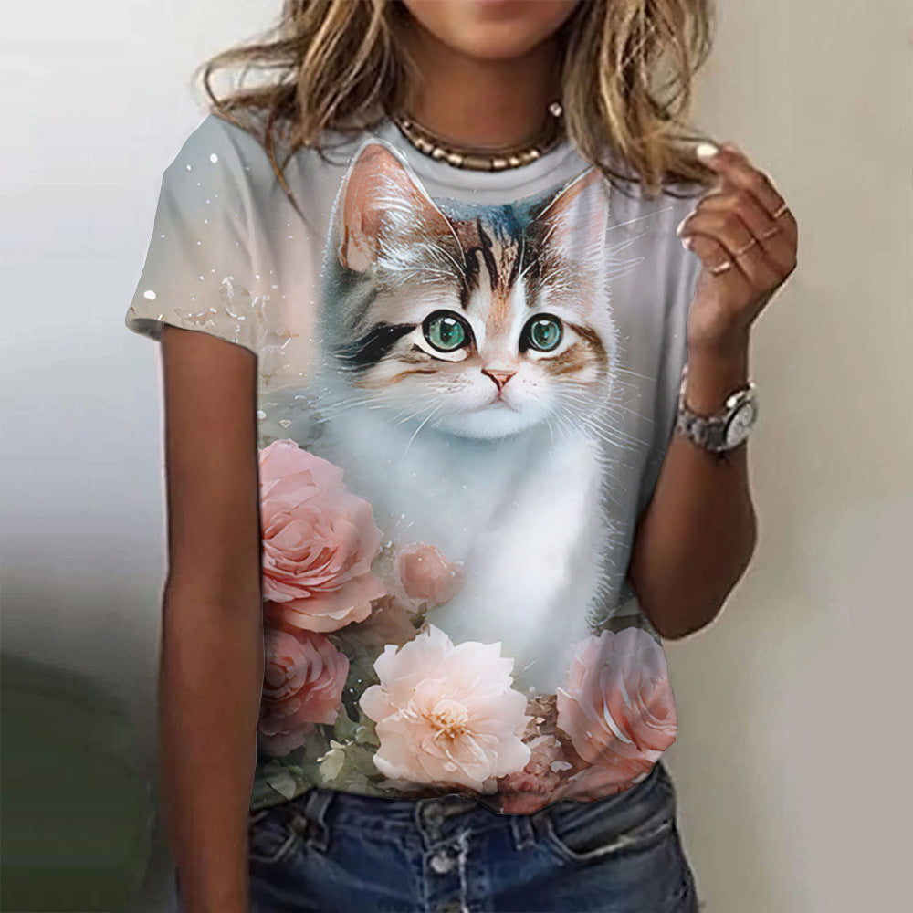 Women's Fashion Cat Printing Short Sleeve