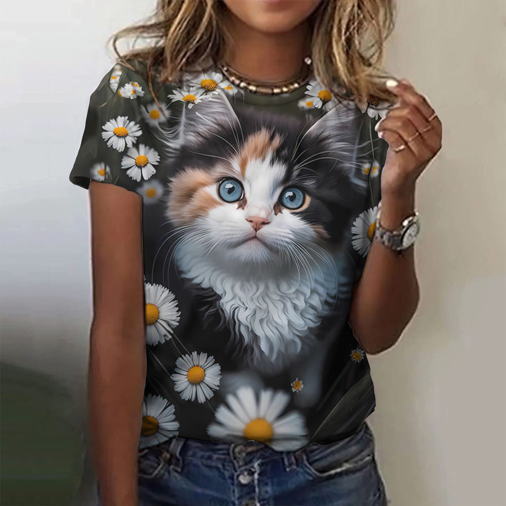 Women's Fashion Cat Printing Short Sleeve