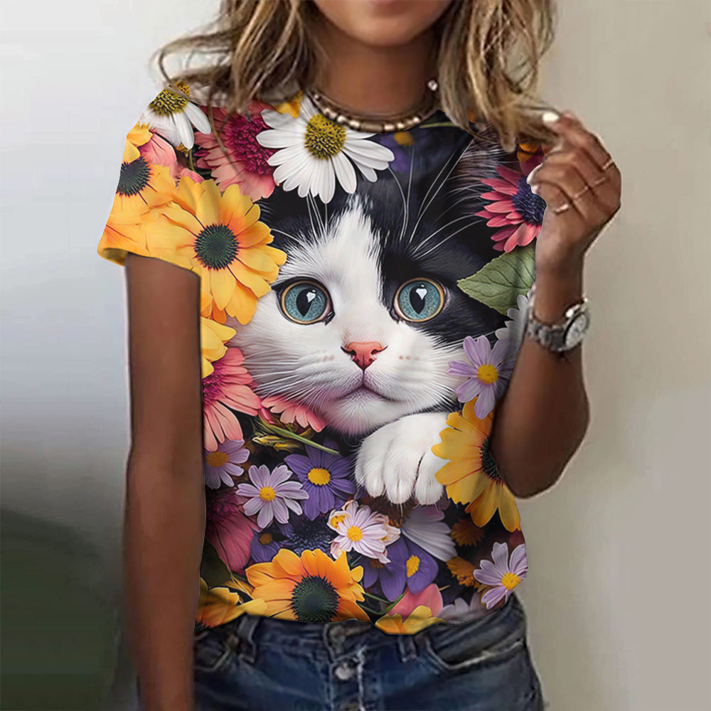 Women's Fashion Cat Printing Short Sleeve